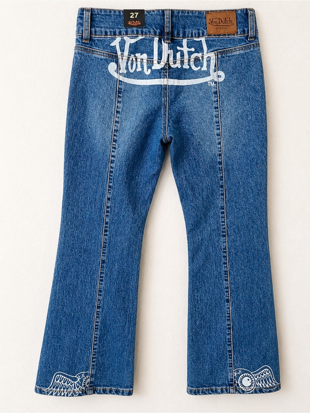 Von Dutch Y2K Seamed Bootcut Jeans NWT Sz 27 Logo Patch Graphic Low Rise - Picture 3 of 13